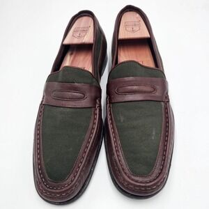 80s E.T. Wright Men's Loafers Brown Leather‎ & Green Canvas Italy Size 11 B